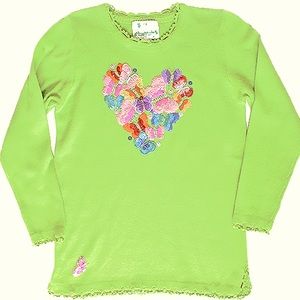 VINTAGE Quaker Factory Small green scoop neck sweater with sequined butterflies